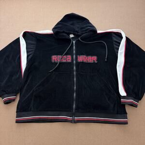 Rocawear Hoodie Womens Large Black Full Zip Velvet Track Sweatshirt Hip Hop Logo